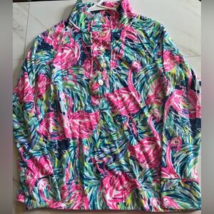 Lilly Pulitzer Windsor Flamingo button up popover pullover long sleeve small